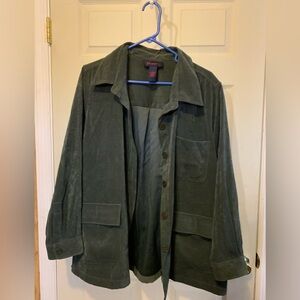 Denim & Co size 1X vintage blazer; ptp 26 1/2; sh-hem 29”